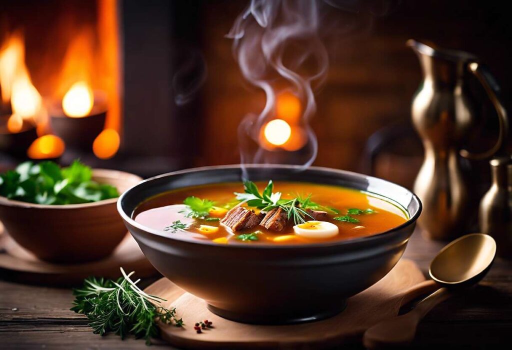 Bouillon aux épices douces : réconfort et élégance dans une soupière